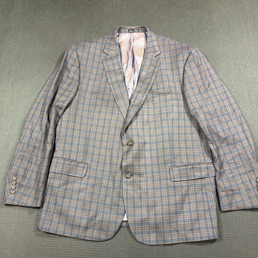 Jean-Paul Germain 48R Gray Sport Coat Blazer Jacket Plaid 2-Button Wool Silk